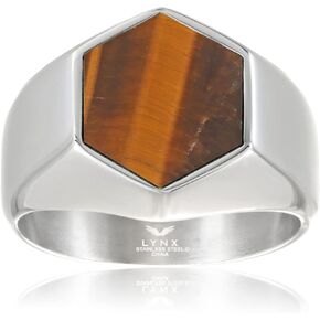 Metro Jewelry Hexagon Tiger Eye or Black Onyx Ring for Men in Stainless Steel - 16 MM Wide - Size 10