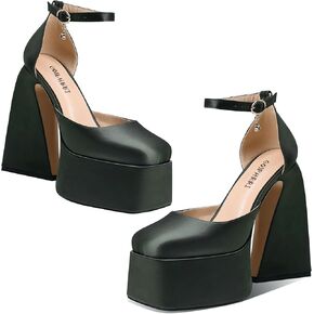 Goiphrri كعب منصة أسود للنساء مثير كتلة مكتنزة كعب مضخات أحذية النساء ساحة تو بيني المتسكعون للنساء أنيق أحذية عمل مريحة in Kuwait