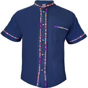 Mexican Guayabera Short Sleeve Shirt for Men Traditional Style Colorful Embroidery Mexican Shirt. Made in Mexico. 100% Cotton