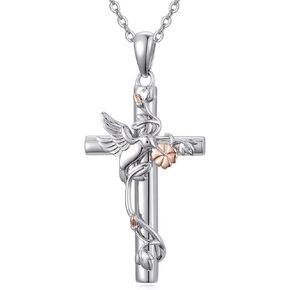 MISTBEE Hummingbird/Bee/Ladybug/Tree of Life/Butterfly/lrish Claddagh Necklace Cross Jewelry Gifts 925 Sterling Silver Cross Pendant Necklace for Women Girls