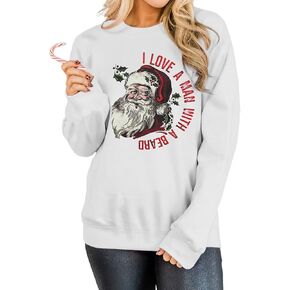 GLIGLITTR Womens Santa Sweatshirt Christmas Santas Beard Graphic Pullover Sweater Xmas Crewneck Oversized Holiday Clothes in Saudi Arabia
