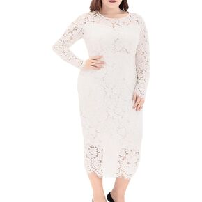 Eternatastic Women's Floral Lace Long Sleeve Plus Size Lace Dress Black
