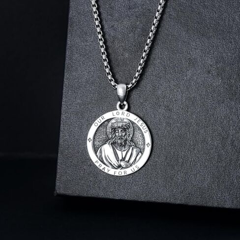 MISTBEE Saint Jude/Michael/Jesus/Virgin Mary/Santa Muerte/Longinus/Serenity Prayer Necklace 925 Sterling Silver Amulrt Medal Pendant Jewelry Thanksgiving Day Gifts for Men Women in Kuwait