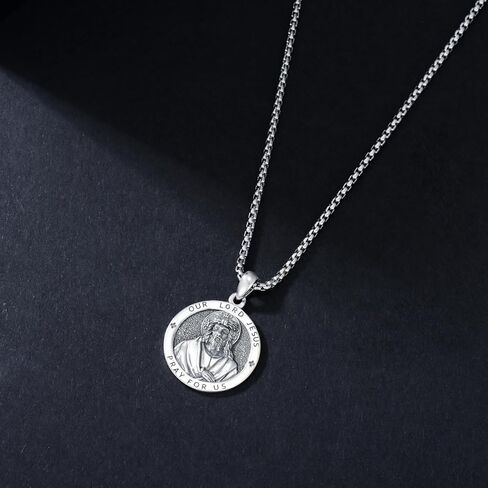 MISTBEE Saint Jude/Michael/Jesus/Virgin Mary/Santa Muerte/Longinus/Serenity Prayer Necklace 925 Sterling Silver Amulrt Medal Pendant Jewelry Thanksgiving Day Gifts for Men Women in Kuwait