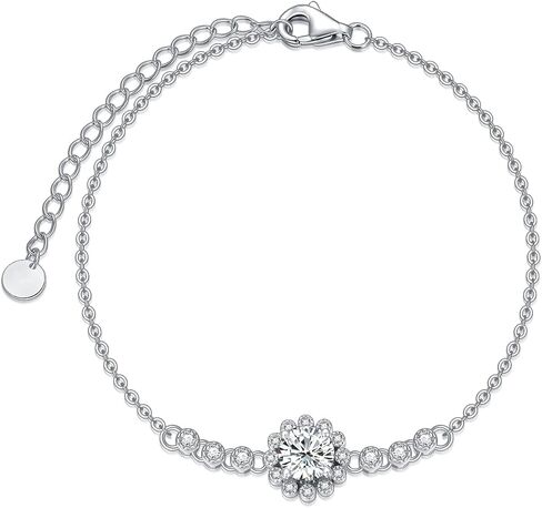 أساور مويسانيتي للنساء مطلية بالفضة البلاتينية، 1 قيراط مركز مويسانيتي هالو سوار العروس مجوهرات الزفاف، 6.5 بوصة - 8.5 بوصة in Kuwait