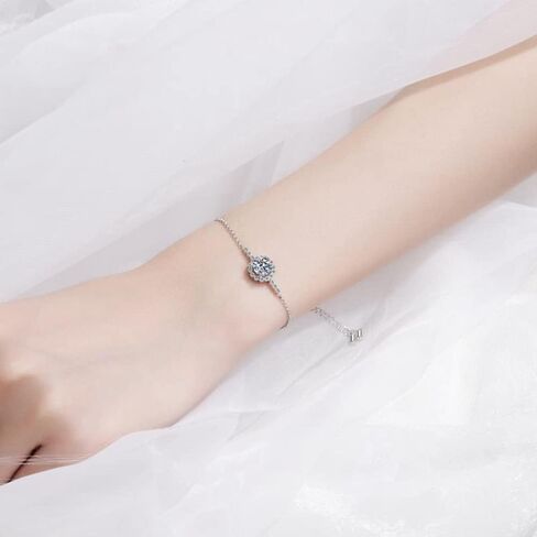 أساور مويسانيتي للنساء مطلية بالفضة البلاتينية، 1 قيراط مركز مويسانيتي هالو سوار العروس مجوهرات الزفاف، 6.5 بوصة - 8.5 بوصة in Kuwait