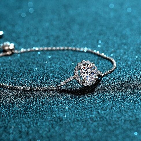 أساور مويسانيتي للنساء مطلية بالفضة البلاتينية، 1 قيراط مركز مويسانيتي هالو سوار العروس مجوهرات الزفاف، 6.5 بوصة - 8.5 بوصة in Kuwait