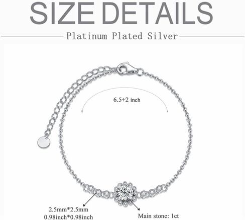 أساور مويسانيتي للنساء مطلية بالفضة البلاتينية، 1 قيراط مركز مويسانيتي هالو سوار العروس مجوهرات الزفاف، 6.5 بوصة - 8.5 بوصة in Kuwait
