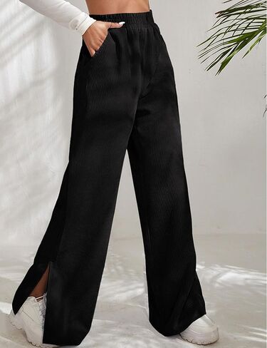 بنطال نسائي من Bozanly سروال قصير مستقيم الساق مرن عالي الخصر بفتحة جانبية وواسع الساق in Kuwait