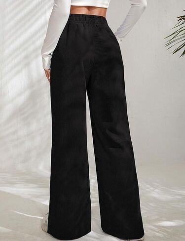 بنطال نسائي من Bozanly سروال قصير مستقيم الساق مرن عالي الخصر بفتحة جانبية وواسع الساق in Kuwait