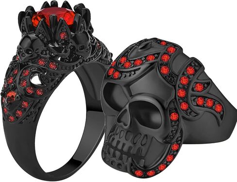 ringskull Skull Rings His and Hers Rings Couple Rings Skeleton Black Rings AAA Red Cz Womens Wedding Ring Punk Ring Mens Wedding Bands in Kuwait