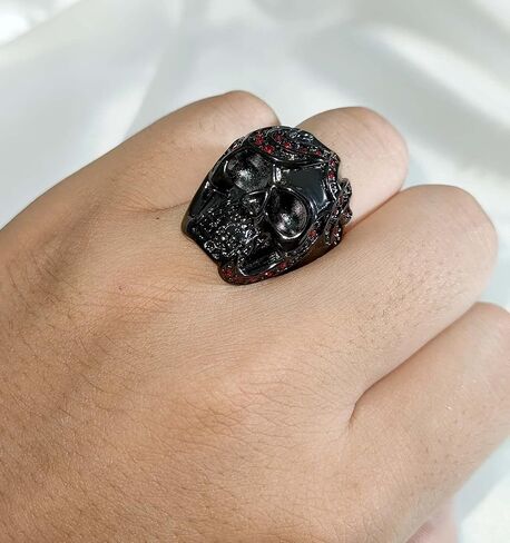 ringskull Skull Rings His and Hers Rings Couple Rings Skeleton Black Rings AAA Red Cz Womens Wedding Ring Punk Ring Mens Wedding Bands in Kuwait