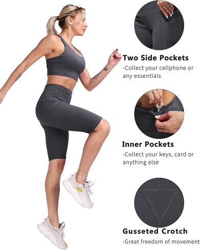 CHRLEISURE 3 عبوات شورت لراكبي الدراجات النارية مع جيوب للنساء، شورت عالي الخصر من الألياف اللدنة للتحكم في البطن in Kuwait