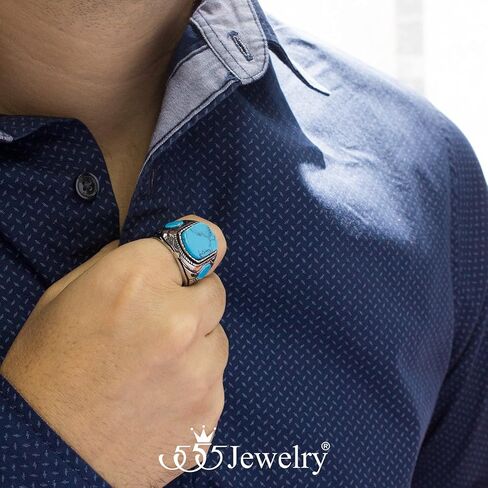 555Jewelry Stainless Steel Vintage Celtic Signet Turquoise/Onyx Stone Ring for Men in Saudi Arabia