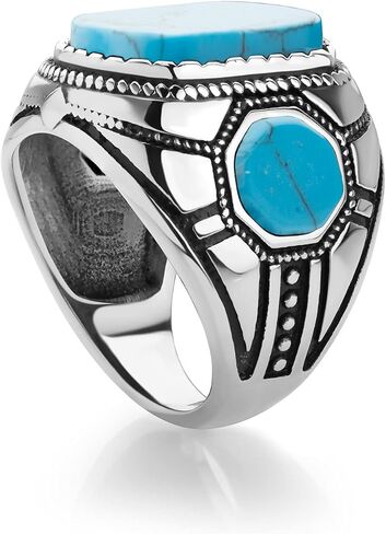 555Jewelry Stainless Steel Vintage Celtic Signet Turquoise/Onyx Stone Ring for Men in Saudi Arabia
