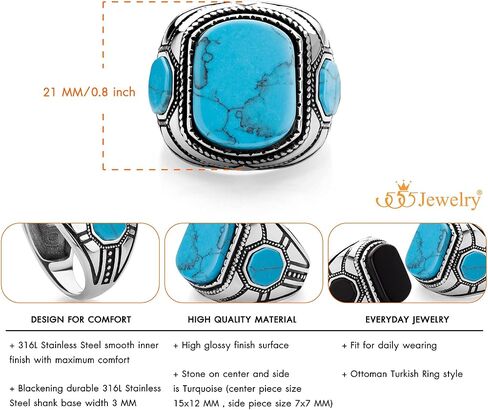 555Jewelry Stainless Steel Vintage Celtic Signet Turquoise/Onyx Stone Ring for Men in Saudi Arabia