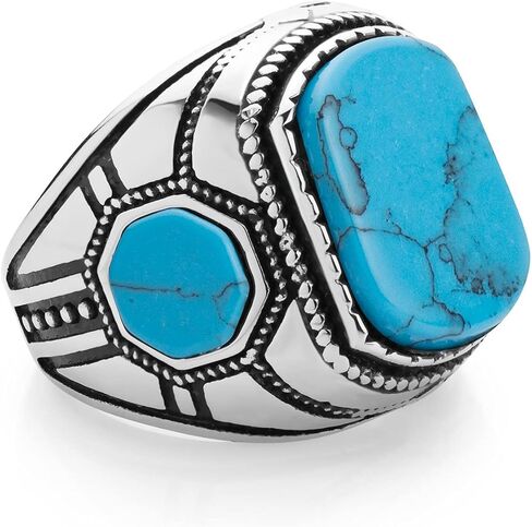 555Jewelry Stainless Steel Vintage Celtic Signet Turquoise/Onyx Stone Ring for Men in Saudi Arabia