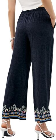 drakloak Women's Pants Casual,Floral Embroidered Wide Leg Pants for Women,High Waisted Pants for Women Long Loose Pants. in Kuwait