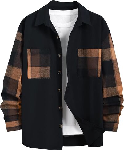 GORGLITTER Men's Plaid Button Down Shirt Long Sleeve Casual Shirt Jackets in Saudi Arabia