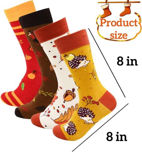 UMEELR 4 Pairs Thanksgiving Socks Autumn Fall Socks Novelty Holiday Maple Leaf Pumpkin Turkey Socks Funny Crew Socks for Women Men in Saudi Arabia