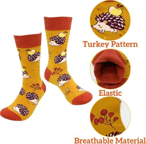 UMEELR 4 Pairs Thanksgiving Socks Autumn Fall Socks Novelty Holiday Maple Leaf Pumpkin Turkey Socks Funny Crew Socks for Women Men in Saudi Arabia