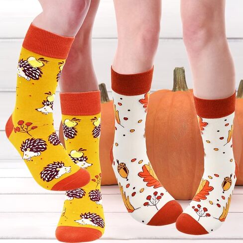 UMEELR 4 Pairs Thanksgiving Socks Autumn Fall Socks Novelty Holiday Maple Leaf Pumpkin Turkey Socks Funny Crew Socks for Women Men in Saudi Arabia