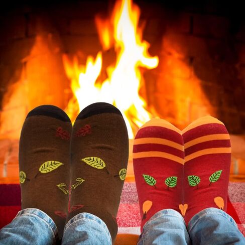 UMEELR 4 Pairs Thanksgiving Socks Autumn Fall Socks Novelty Holiday Maple Leaf Pumpkin Turkey Socks Funny Crew Socks for Women Men in Saudi Arabia