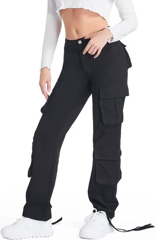 بنطال MYOURSA النسائي ذو الساق المستقيمة عالي الخصر ومقاس مريح Y2k مع جيوب in Kuwait