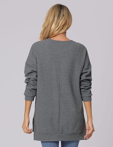 Vodikar Womens Oversized Waffle Knit Crewneck Sweatshirts Long Sleeve Side Slits Casual Pullover Sweatshirt Tops in Kuwait