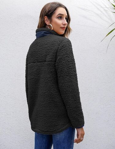 Bashafo Women’s Warm Sherpa Pullover Button Collar Fleece Sweatshirt Winter Long Sleeve Tops Coat with Pockets in Saudi Arabia