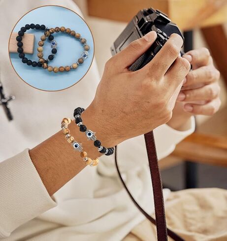 FINZOR 10Pcs Evil Eye Charm Beaded Bracelets for Women Men Semi-Precious Gemstones Bracelets Crystal Bracelet Hamsa Hand of Fatima Turkish Evil Eye Lucky Bracelet for Protection Blessing in Kuwait