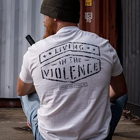 Combat Iron Living in The Violence Patriotic Men's Graphic Short Sleeve T-Shirt -Preshrunk Athletic Fit Tees in Kuwait
