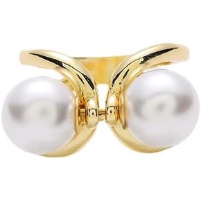Double Pearls Silk Scarf Ring Clip Brooch for Women Girls 10mm Artificial Shell Pearl Butterfly Bowknot Shawl Scarves Statement Finger Rings Size 8 Dainty Mother's Day Birthday Wedding Party Jewelry Gift in Kuwait