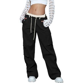 Floerns Women's Double Waisted Split Hems Straight Wide Leg Cargo Pants