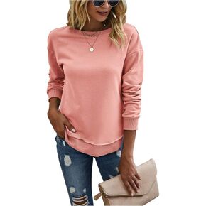 KIRUNDO 2023 Fall Women's Solid Color Sporty Sweatshirt Casual Loose Crew Neck Long Sleeve Pullover Ribbed Cuffs Hem Tops in Saudi Arabia