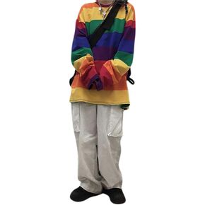 ANKOMINA Women Girls Casual Oversized Striped T Shirt Long Sleeves Pullover Sweatshirt Tops