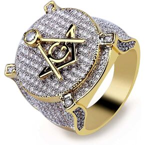 XUSIOAKKM Men Hip Hop 14K Gold Plated Iced Out Simulated Diamond Bling Solid Luxury Shiny Full of Diamonds AG Masonic Ring Micro Inset Diamond Personality Hip Hop Men's Ring Size 8 in Saudi Arabia