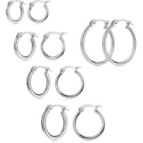 JOERICA 5 Pairs Small Hoop Earrings Set 925 Sterling Silver Post Clasp Hoop Earrings for Women Men 8mm, 10mm, 12mm, 15mm, 20mm Hoop Earrings