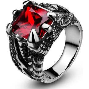 خاتم SOMEN TUNGSTEN للرجال من الفولاذ المقاوم للصدأ تصميم مخلب التنين القوطي بحجر أحمر مقاس 7-13 in Kuwait
