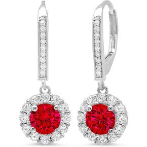 3.51cttw Emerald Brilliant Round Cut Halo Solitaire Flawless Genuine Simulated Pink Tourmaline Gemstone Unisex Pair of Designer Lever back Drop Dangle Earrings Real 14kWhite Gold in Saudi Arabia