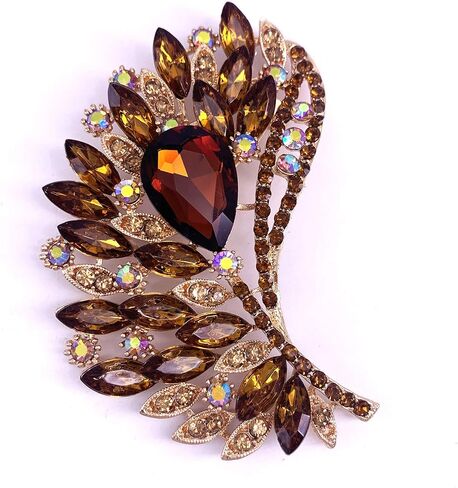 SELOVO Rhinestone Crystal Big Large Brooch Pin Jewerly Accessory Gold Tone in Saudi Arabia