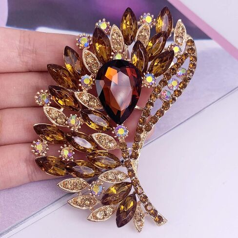 SELOVO Rhinestone Crystal Big Large Brooch Pin Jewerly Accessory Gold Tone in Saudi Arabia