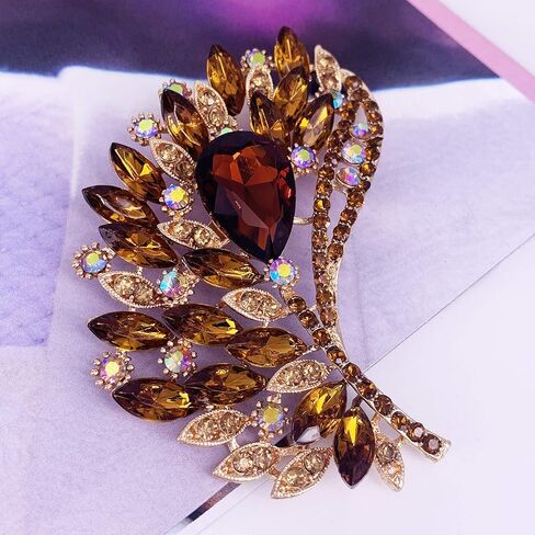 SELOVO Rhinestone Crystal Big Large Brooch Pin Jewerly Accessory Gold Tone in Saudi Arabia