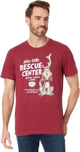 Life is Good Whoville Rescue Center في تيشيرت ملون بأكمام قصيرة Crusher™ Cranberry Red مقاس XL in Kuwait