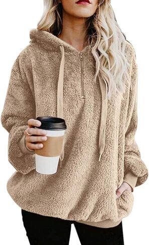 Womens Athletic Fuzzy Hoodies Sherpa Pullover Hoodie for Women Zip Oversized Plush Hoodie with Pockets in Saudi Arabia