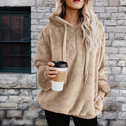 Womens Athletic Fuzzy Hoodies Sherpa Pullover Hoodie for Women Zip Oversized Plush Hoodie with Pockets in Saudi Arabia