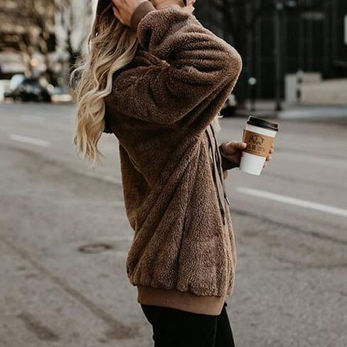 Womens Athletic Fuzzy Hoodies Sherpa Pullover Hoodie for Women Zip Oversized Plush Hoodie with Pockets in Saudi Arabia