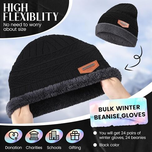 Suhine 48 Pcs Winter Beanies Gloves Combo Bulk Sets Fleece Knit Hat Snow Skull Cap Unisex Cozy Warm Mittens for Women Men Gift Black in Saudi Arabia