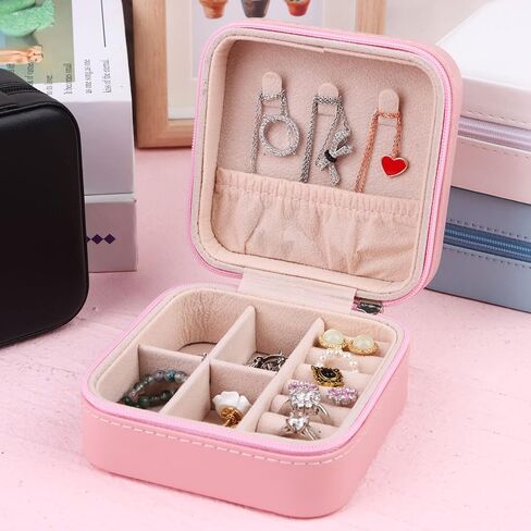 سوشافن صندوق مجوهرات صغير من جلد البولي يوريثين، صندوق مجوهرات للسفر، منظم مجوهرات صغير محمول، منظم مجوهرات صغير للسفر، صندوق تخزين للخواتم والاقراط والقلادات، هدايا للنساء والفتيات - 8 قطع in Kuwait
