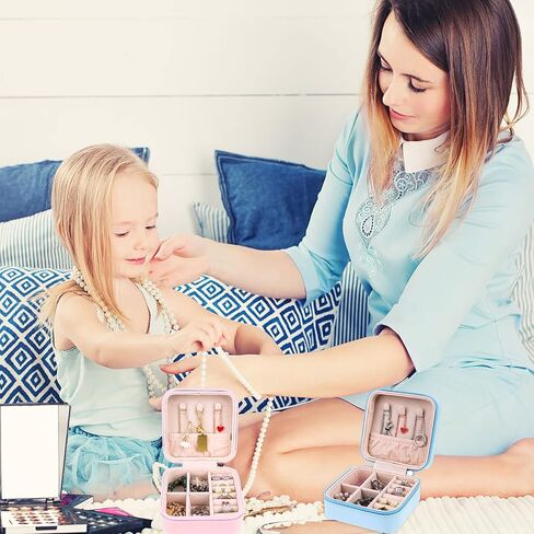 سوشافن صندوق مجوهرات صغير من جلد البولي يوريثين، صندوق مجوهرات للسفر، منظم مجوهرات صغير محمول، منظم مجوهرات صغير للسفر، صندوق تخزين للخواتم والاقراط والقلادات، هدايا للنساء والفتيات - 8 قطع in Kuwait